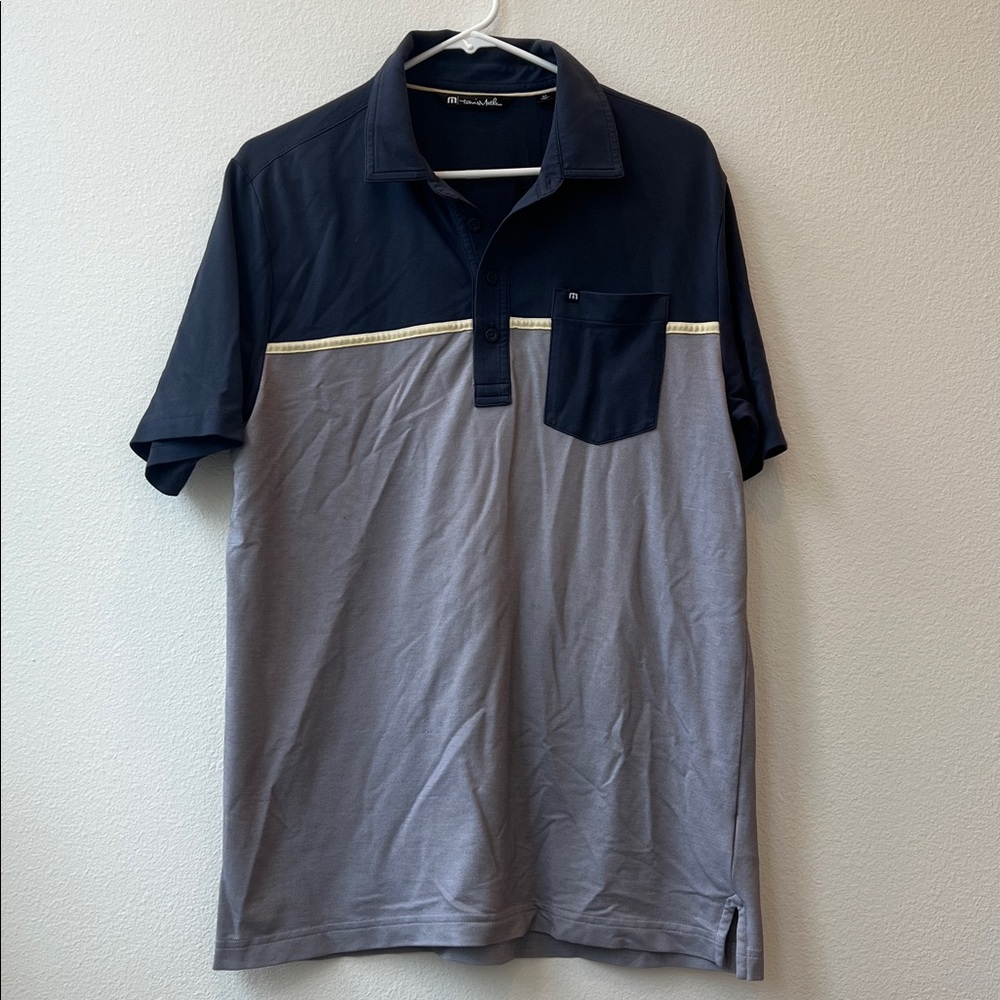 Travis Mathew Mens Polo Shirt M Gray Blue Golf Casual Short Sleeve